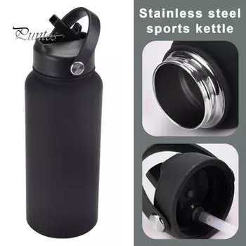 Бутылка для воды из нержавеющей стали емкостью 1000 мл с соломинкой, не содержащая бисфенола-А, герметичная изоляция, 24 часа в холоде, 12 часов в горячей спортивной бутылке темно-серого