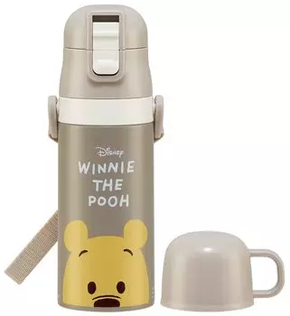 Бутылка для воды из нержавеющей стали Skater с трубочкой Disney Winnie the Lightweight, небольшая емкость, для детей, для спорта, 2-х разовая, 410 мл, для питья,