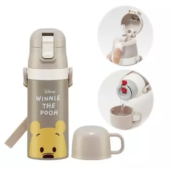 Бутылка для воды из нержавеющей стали Skater с трубочкой Disney Winnie the Lightweight, небольшая емкость, для детей, для спорта, 2-х разовая, 410 мл, для питья,