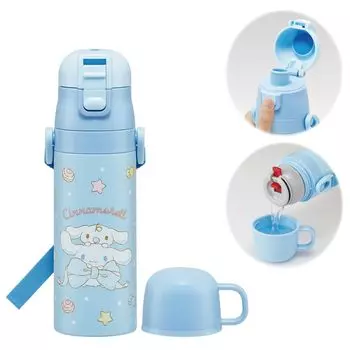 Бутылка для воды из нержавеющей стали Skater, 2-сторонняя, для прямого питья, 470 мл, чашка для питья, 430 мл, легкий тип, Sanrio Cinnamoroll, большая лента, для девочек, термос