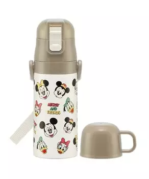 Бутылка для воды из нержавеющей стали Skater, 2-сторонняя, для прямого питья, 420 мл, чашка для питья, 350 мл, Микки Друзья, кулинария, легкий тип, для девочек и мальчиков, Disney, маленький соломенный