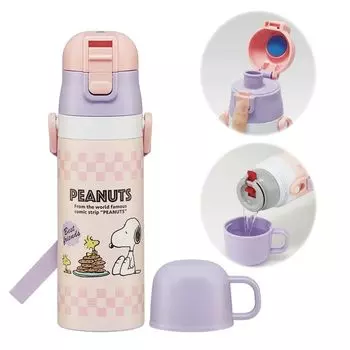 Бутылка для воды из нержавеющей стали Skater, двухсторонняя, для прямого питья, 470 мл, чашка для питья, 430 мл, Snoopy 80s Cafe, легкая термоизоляционная бутылка для воды