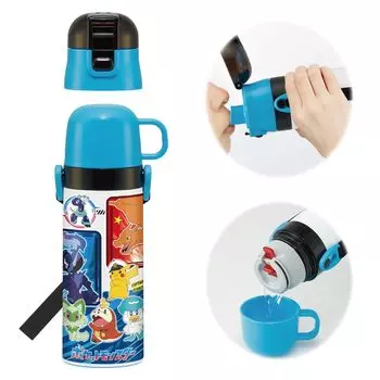 Бутылка для воды из нержавеющей стали Skater, прямая питьевая, 470 мл, чашка для питья, 430 мл, Pokemon 24 Pocket Monsters, легкая, для мальчиков, с термоизоляцией