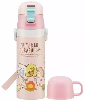 Бутылка для воды из нержавеющей стали Skater Kids 2WAY с чашкой Sumikko Gurashi Camp 430 мл SKDC4-A