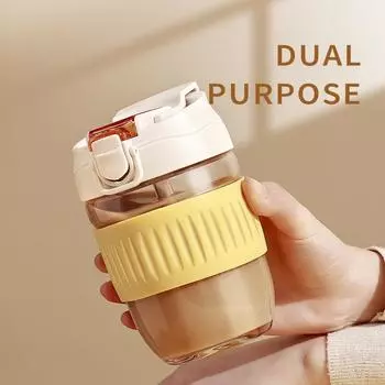 Бутылка для воды из стекла двойного назначения с соломинкой или прямым питьем с крышкой, термостойкая, 400 мл, термос, кружка для кофе, подарки 400ml