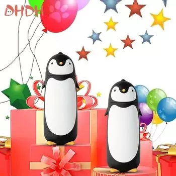 Бутылка для воды из стекла с двойными стенками, термокружка в форме пингвина для горячих/холодных напитков, без ПВХ, идеально подходит для бега и занятий спортом 300ml светло-серый