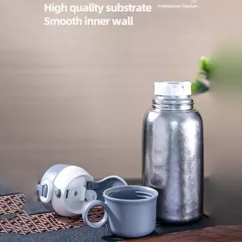Бутылка для воды из титана, термос с трубочкой, 600 мл, двойная изоляция, сверхлегкая, портативная серебряный
