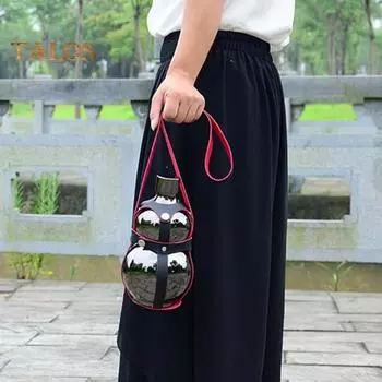 Бутылка для воды из тыквы 1500 мл, чайник из нержавеющей стали, большая емкость, спортивная дорожная бутылка для спортзала, бутылка для воды в китайском стиле в стиле ретро для обезьяны серебряный