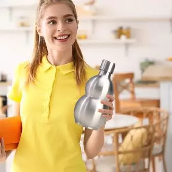 Бутылка для воды из тыквы 500 мл, чайник из нержавеющей стали для спортзала, путешествий, приключений, китайский ретро-дизайн, бутылка для воды без ожогов, черного цвета 500ML