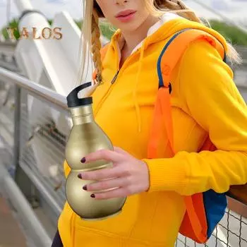 Бутылка для воды из тыквы из нержавеющей стали объемом 1500 мл с трубочкой, устойчивая к ожогам, в китайском стиле ретро, экологически чистый дорожный чайник для спортзала, черный цвет M-YTH Monkey King