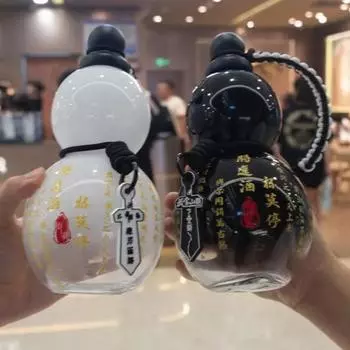 Бутылка для воды из тыквы объемом 800 мл с ремешком на талию, веревкой, чашкой, кистью, подвеской, самодельной наклейкой, герметичной, тритановой, многоразовой, винтажной, в китайском стиле, король обезьян Укун чистый