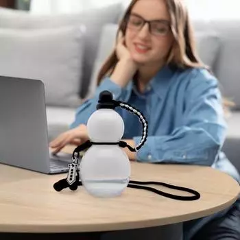 Бутылка для воды из тыквы объемом 800 мл с ремешком на талии, подвеской в виде щетки, герметичная, из тритана, многоразовая, винтажная, в китайском стиле, в виде короля обезьян Укун чёрный