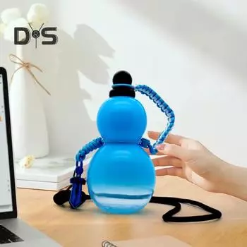 Бутылка для воды из тыквы объемом 800 мл с ремешком на талии, подвеской в виде щетки, герметичная, из тритана, многоразовая, винтажная, в китайском стиле, в виде короля обезьян Укун чёрный