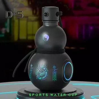 Бутылка для воды из тыквы объемом 900 мл в винтажном китайском стиле, бутылка для питья Wukong, большая емкость, портативная, для путешествий на открытом воздухе, для фитнеса, спорта, для воды чёрный