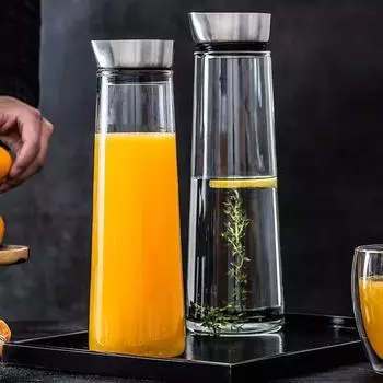 Бутылка для воды из утолщенного стекла 1 л/1,5 л с крышкой из нержавеющей стали, кувшин для холодной воды, стеклянный кувшин для сока и кипятка 1000ml-1500ml