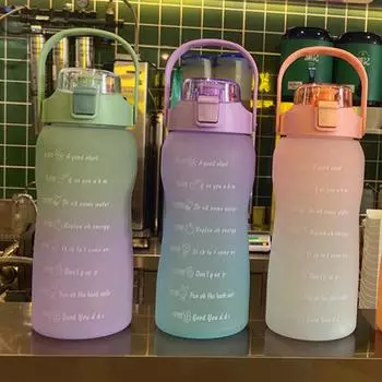 Бутылка для воды Экологичный запуск одной кнопкой, материал ПК Экологичная бутылка для питья кофе, воды, фитнес-чайник с соломинкой для офиса розовый