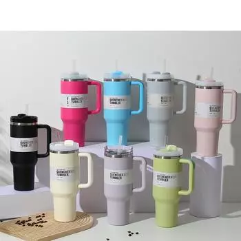 Бутылка для воды, кружка на 40 унций, стакан из нержавеющей стали, изолированная бутылка для воды с ручкой, соломенная крышка, большая емкость, вакуумная дорожная кружка, уличная автомобильная кофейная кружка 1200ML