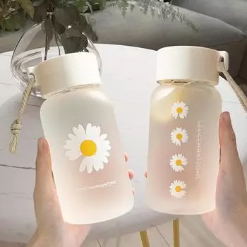 Бутылка для воды Little Daisy, прозрачный пластиковый стаканчик с веревкой, летняя матовая бутылка для напитков для девочек, кружка для сока, стаканчик для питья 500ml