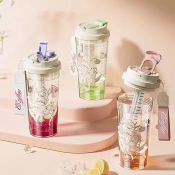 Бутылка для воды на 600 мл, милые чашки с крышками и трубочками, чашка для воды, женская пластиковая чашка, портативная кофейная чашка для улицы, чашка для воды 600ml