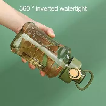 Бутылка для воды на 850 мл, конструкция с замком большой емкости и соломенной мерной шкалой, прозрачная питьевая бутылка с одним ключом, герметичная бутылка-шейкер для воздуха 850ML серый