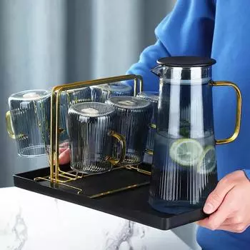 Бутылка для воды Nordic, термостойкий стеклянный чайник, хозяйственная стеклянная полосатая бутылка для холодной и горячей воды, набор чашек для загустевшего фруктового сока