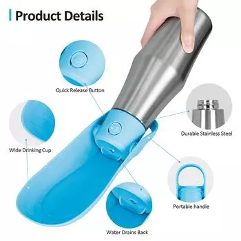 Бутылка для воды Портативные аксессуары для собак Диспенсер для воды для собак - Чашка для путешествий для домашних животных из нержавеющей стали На открытом воздухе светло-синий