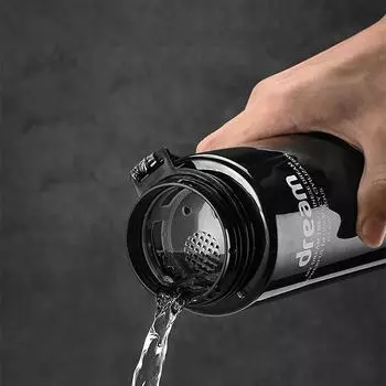 Бутылка для воды, прозрачная квадратная пластиковая чашка для напитков, уличная спортивная бутылка для холодного сока, молока с портативной веревкой, герметичная бутылка для воды чёрный