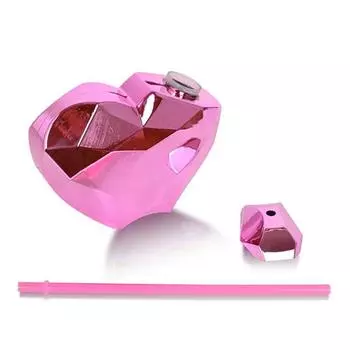 Бутылка для воды с гальваническим покрытием в форме сердца с соломинкой, портативная для использования на открытом воздухе, пластиковая для детей, взрослых, клуба, бара, аксессуаров розы красного