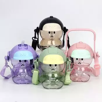 Бутылка для воды с медведем и домашним животным, студенческая чашка, детский праздничный подарок, портативная бутылка для воды с соломинкой 901mL-1L светло-зеленый