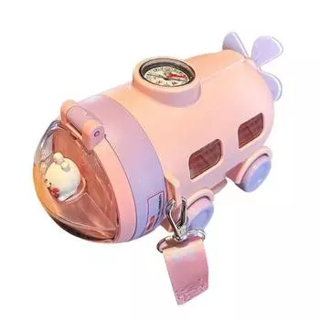 Бутылка для воды с рисунком, соломинкой и ремешком, 550 мл, в форме подводной лодки, поильник для детей, многоразовый съемный силиконовый носик, стакан для воды для школьных видов спорта розовый