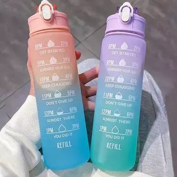 Бутылка для воды с шкалой времени, дизайн для питья, легко чистится, отличная портативная соломенная бутылка, кувшин для питья холодных напитков для прогулок фиолетовый
