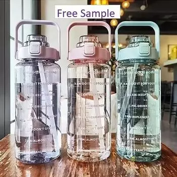 Бутылка для воды с соломинкой 2 л, большая емкость, пластиковый стакан для воды, портативная бутылка для питья с маркером времени для занятий спортом на открытом воздухе, фитнеса зелёный