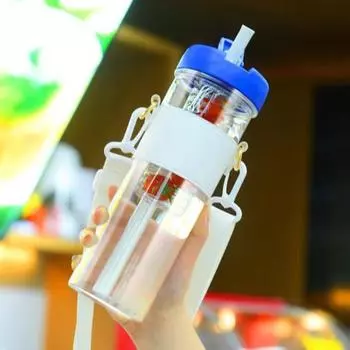 Бутылка для воды с соломинкой, пищевой небьющийся, устойчивый к утечкам, стакан для воды с широким горлышком, бутылка для воды для заварки фруктов серый