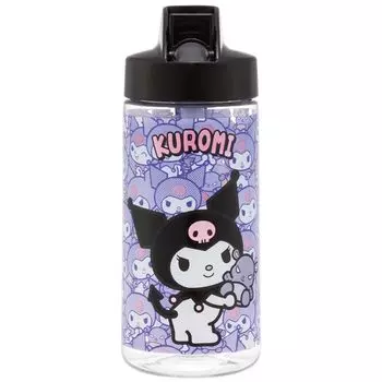 Бутылка для воды с трубочкой Skater, бутылка для воды 500 мл, бутылка для воды с трубочкой, пластиковая, прозрачная, для детей, Sanrio Kuromi, детская PSTB5-A