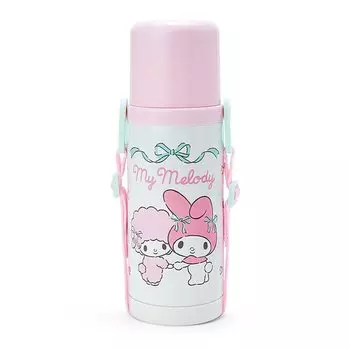 Бутылка для воды Sanrio 380 мл, детская, двухсторонняя, из нержавеющей стали, My Melody, для горячей и холодной воды, с именной наклейкой 744549, детская