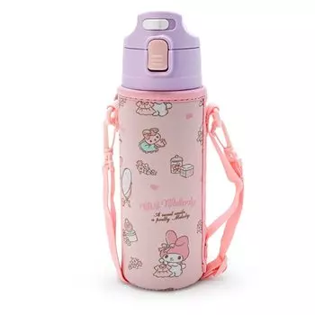 Бутылка для воды SANRIO 470 мл, для непосредственного питья, одно нажатие, из нержавеющей стали, бутылка My Melody Cold Storage, в комплекте чехол с плечевым ремнем, в комплекте имя