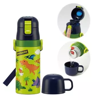 Бутылка для воды Skater 2WAY из нержавеющей стали для детей, чашка для питья, маленькая емкость 350 мл, динозавр, мальчики, SKDC3, детская