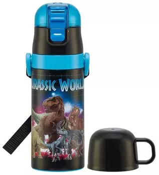 Бутылка для воды Skater 350 мл Jurassic World 23 для детей, прямая питьевая кружка, питьевая 2WAY с чашкой из нержавеющей стали SKDC3-A