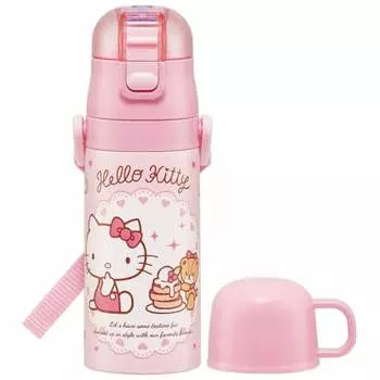 Бутылка для воды Skater Hello Kitty Sweets Shop Sanrio 350 мл Детская прямая питьевая кружка для питья 2WAY с чашкой из нержавеющей стали SKDC3-A