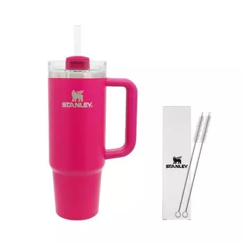 Бутылка для воды STANLEY Vacuum Quencher Camellia 880 мл с соломинкой, с холодной изоляцией, прочная, с крышкой, бутылка для воды, кружка, можно мыть в посудомоечной машине, гарантия