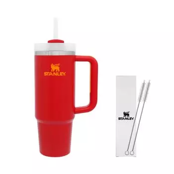 Бутылка для воды STANLEY Vacuum Quencher Chili 880 мл, соломинка, холодная изоляция, прочная, с крышкой, бутылка для воды, кружка, можно мыть в посудомоечной машине, гарантия, щетка