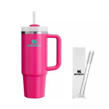 Бутылка для воды STANLEY Vacuum Quencher Passion Pink 880 мл с соломинкой, с холодной изоляцией, прочная, с крышкой, бутылка для воды, кружка, можно мыть в посудомоечной машине, гарантия