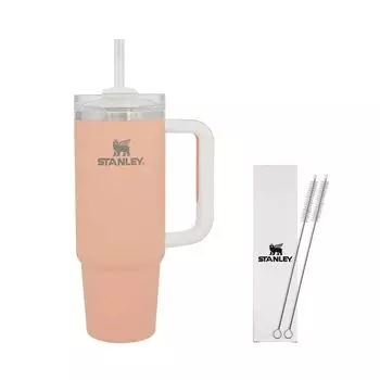 Бутылка для воды STANLEY Vacuum Quencher Peach Color Block 880 мл, соломенная, с изоляцией от холода, прочная, с крышкой, бутылка для воды, кружка, которую можно мыть в посудомоечной машине