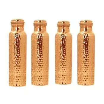 Бутылка для воды Tanirika из чистой меди — кованая конструкция, емкость 1 литр, премиум Шудх Тамба, отличное экспортное качество // упаковка из 4 шт.