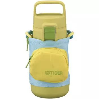Бутылка для воды Tiger, бутылка для легкой широкой ручки из переработанной нержавеющей стали, желто-синяя [можно мыть в посудомоечной машине], 350 мл, для пустых рук, для девочек с несколькими карманами,