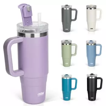 Бутылка для воды TYESO, термос, термос из нержавеющей стали, термос с трубочкой и ручкой, широкая, с вакуумной изоляцией фиолетовый