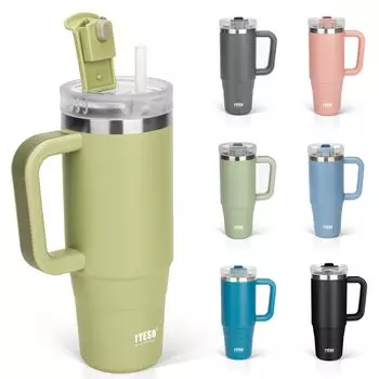 Бутылка для воды TYESO Tumbler, бутылка из нержавеющей стали с холодной изоляцией, бутылка для воды с трубочкой, кружка для улицы с вакуумной изоляцией, двойная структура, широкая хаки