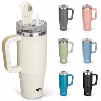 Бутылка для воды TYESO Tumbler, бутылка из нержавеющей стали с холодной изоляцией, бутылка для воды с трубочкой, кружка для улицы с вакуумной изоляцией, двойная структура, широкая белый