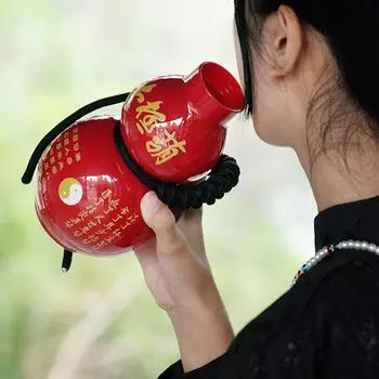 Бутылка для воды в китайском стиле в стиле ретро из тыквы 800 мл, большая емкость, винтажный ремешок для чайника с водой Q1X9 Black-1pcs