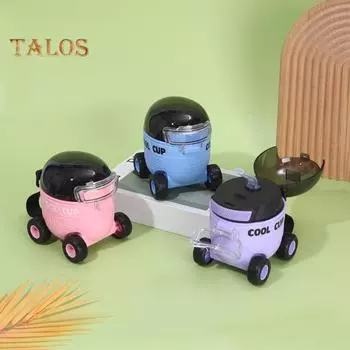 Бутылка для воды в виде мультяшного автомобиля с трубочкой, герметичная, 550 мл, симпатичная детская чашка для воды, дизайн в форме автомобиля, для школы, спорта, путешествий синий